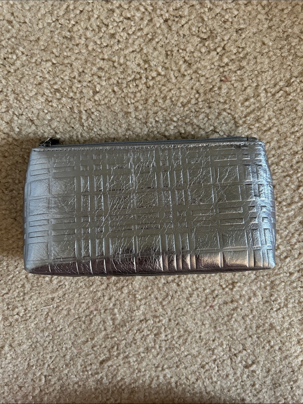 Burberry of London Metallic Silver Textured Leather Cosmetic Bag
